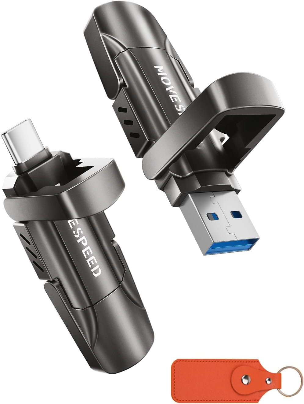 MOVE SPEED 1TB Flash Drive, External SSD with 1000MB/s Read Write Speed, USB 3.2 Gen2+Type C Dual Port Portable SSD, Thumb Drive for iPhone 15, 16, 17 Series/MacBook/Android Phone/Audio etc(1 Pack)