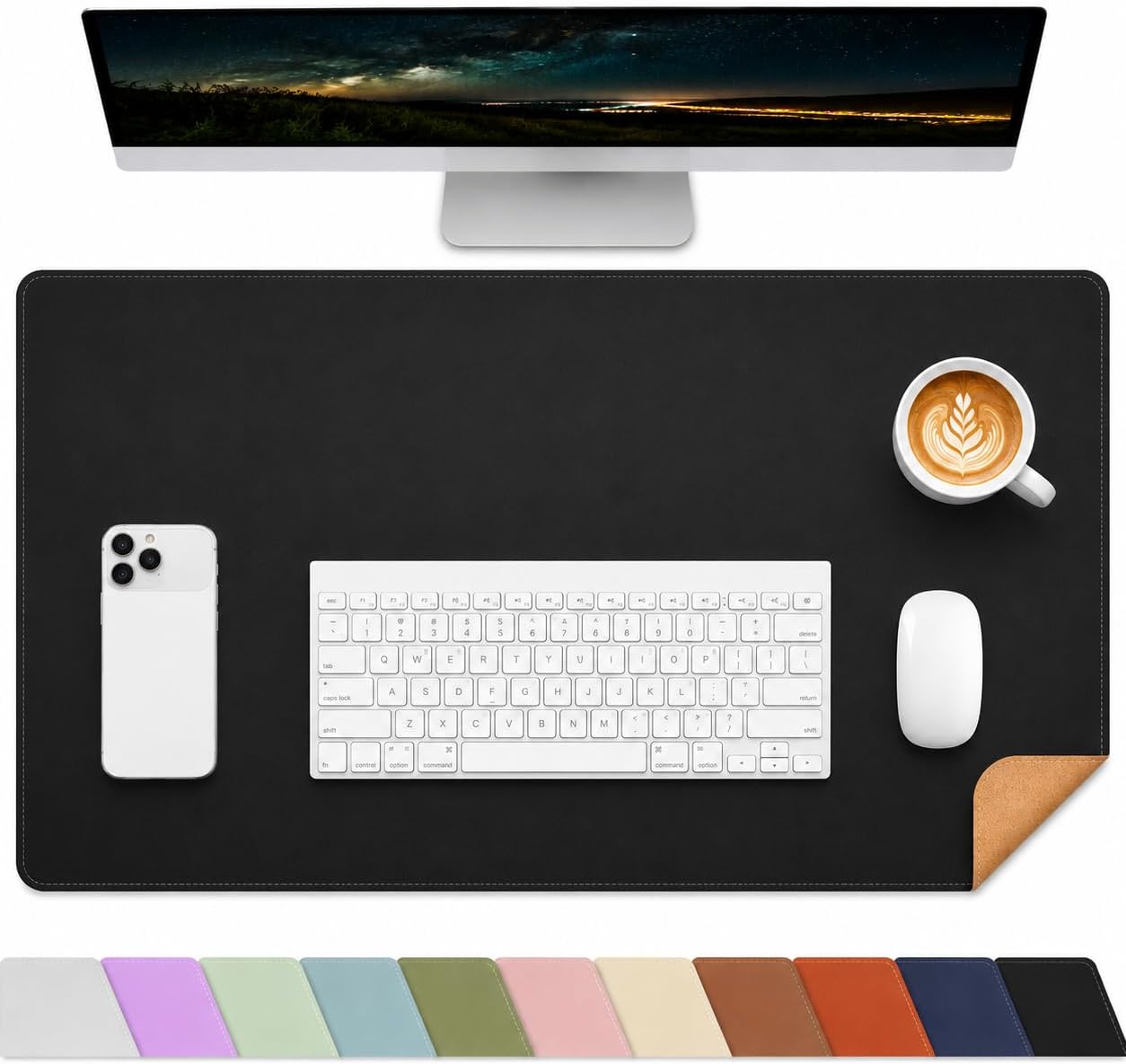 AFIING Cork Desk Mat 31.5" x 17", Waterproof Dual-Sided Cork & PU Leather Desk Pad, Non-Slip Desk Protector for Home Office, Workspace Setup & Gaming, Black