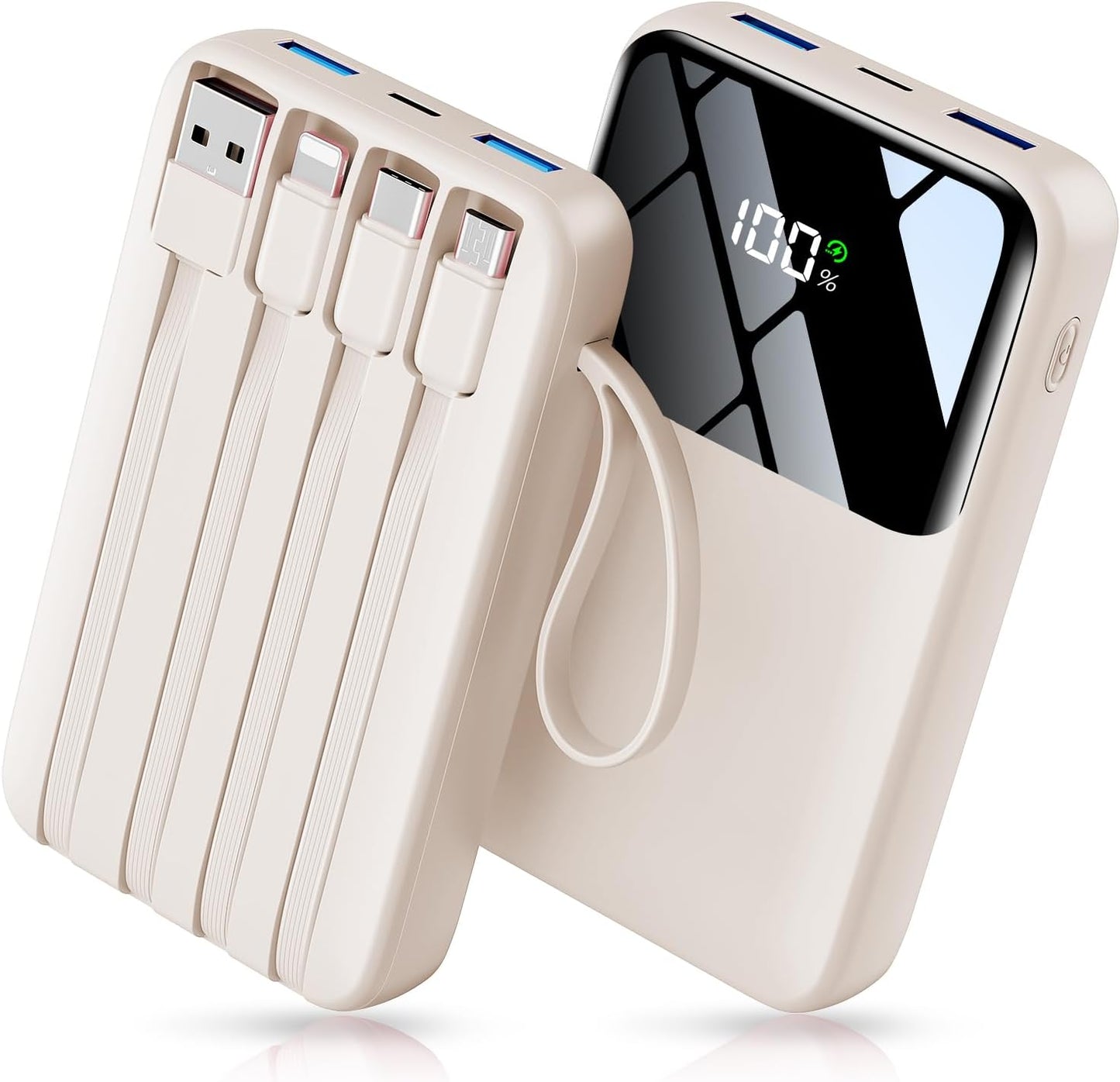 Power Bank, 15000mAh Portable Charger with Built in Cable, 22.5W Fast Charging, 6 Outputs, Slim Travel Essential Battery Pack with LED Display, Compatible with iPhone 17/16/15/14/13, iPad Black