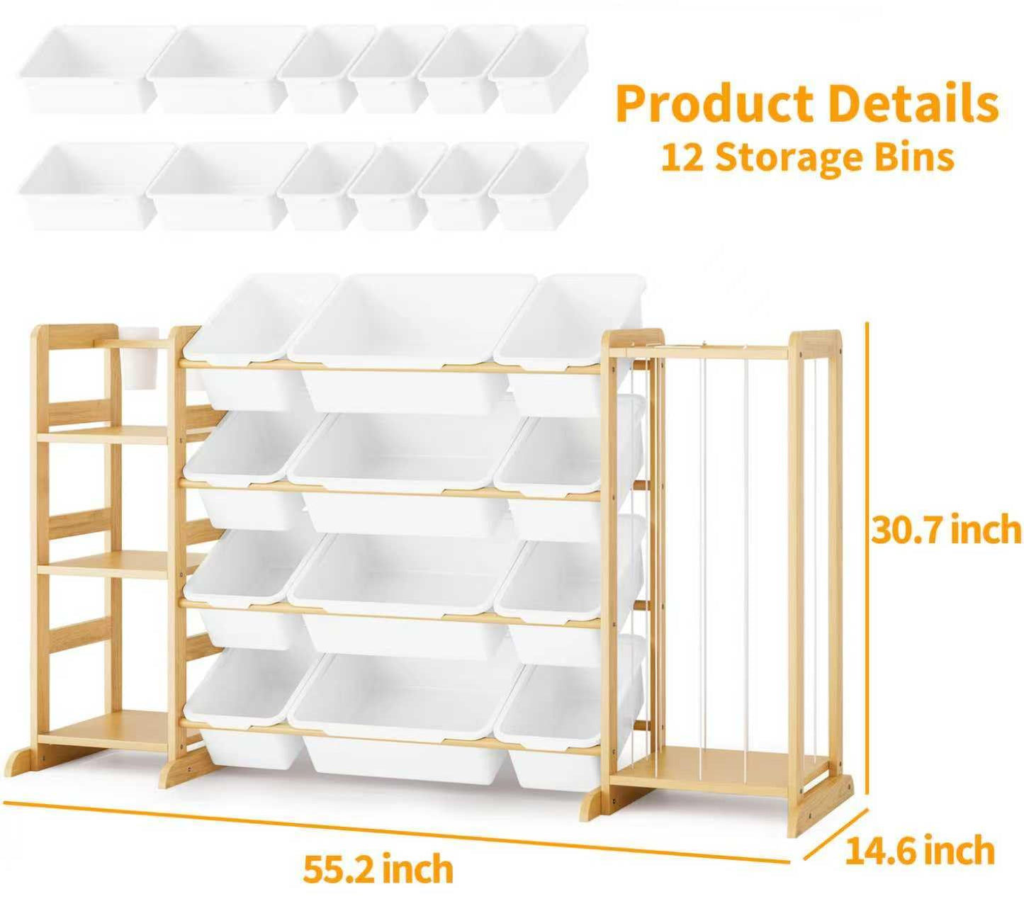 Toy Storage Organizer with Bookshelf and Stuffed Animal Storage - Kids Playroom Organization with Shelves and 12 Toy Bins - Toddler Living Room Toy Box for Lego - Nursery Bedroom Decor Essential