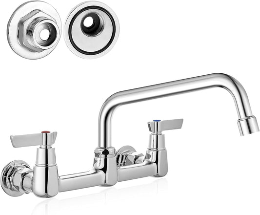 Airuida Wall Mount Commercial Kitchen Faucet,8 Inch Swivel Spout,8 Inch Center Utility Sink Faucet with Dual Handles,Solid Brass 360° Swivel Spout,Commercial Sink Faucet for Kitchen Laundry,Chrome