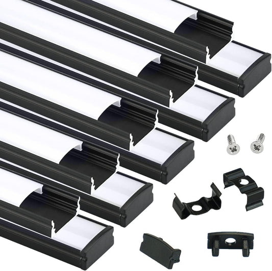 Muzata 10Pack 3.3FT Black LED Strip Channel with Milky Diffuser U1SW BW