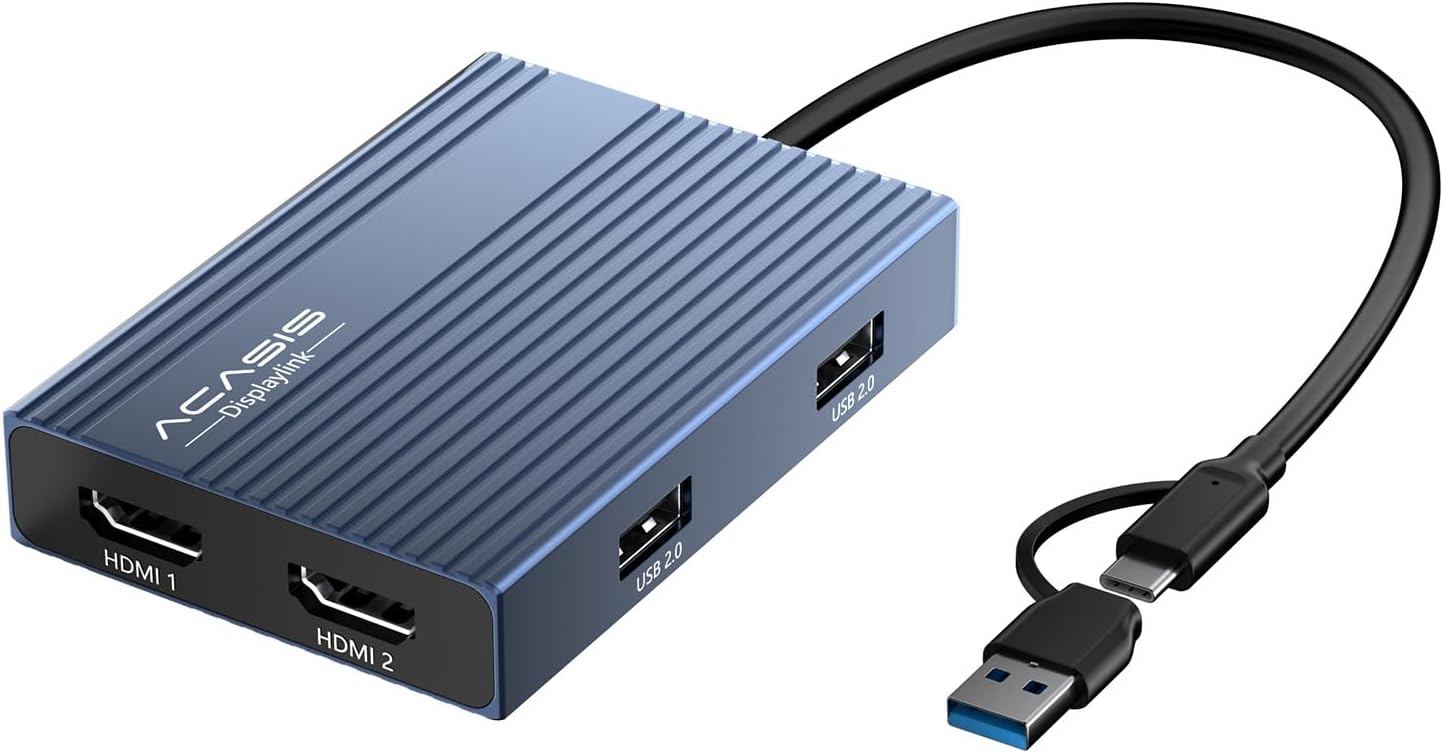 ACASIS USB C to Dual HDMI DisplayLink Adapter, 4K@60Hz, 2 HDMI & 3 USB-A Ports, 100W PD Charging, USB C DisplayLink Docking Station for Mac M1/M2/M3/M4/M5/Neo/Windows,USB A/C to Dual Monitor Adapter