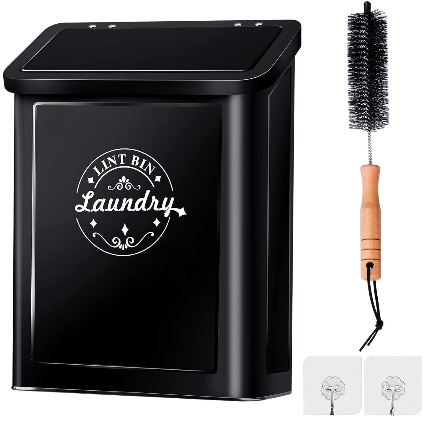 SACREDAY Magnetic Lint Bin for Laundry Room Organization and Storage with Brush, Wall-Mounted Laundry Dryer Lint Bin for Laundry Room Decor, Space-Saving Laundry Trash Can (Black)