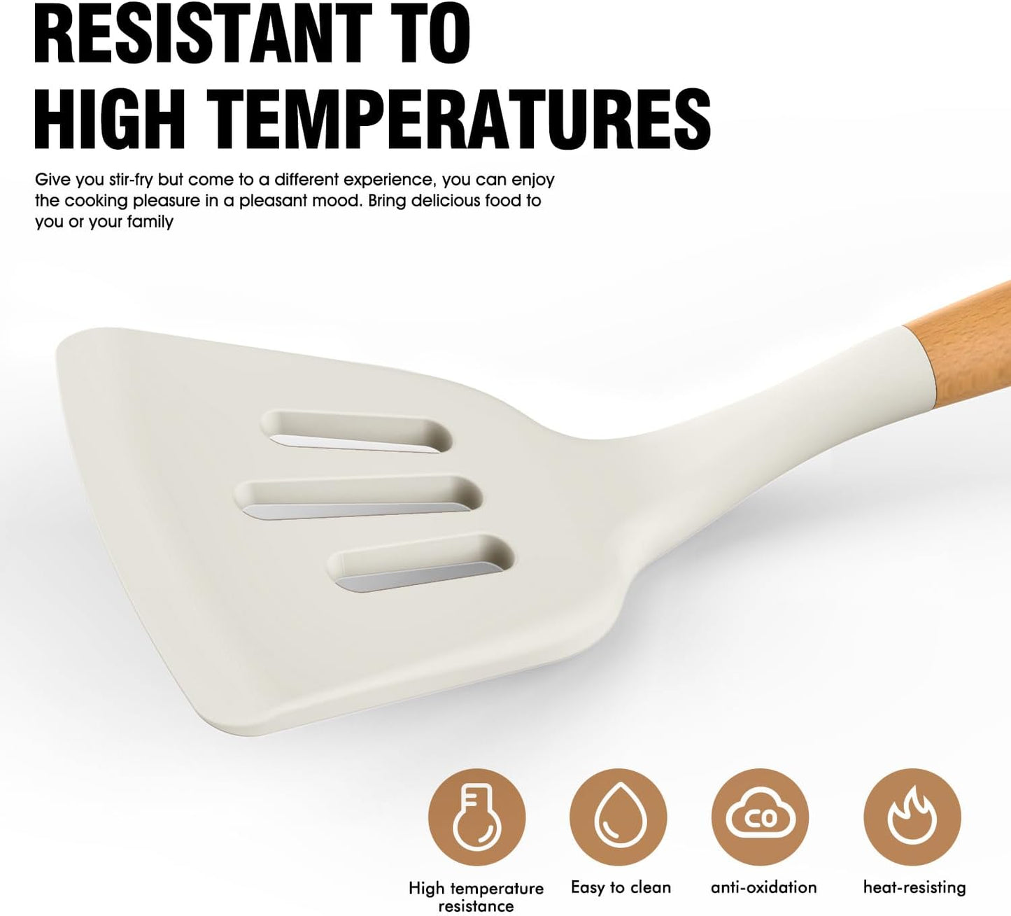 AVGPD Silicone Cooking Utensils Set, Silicone Utensils for Cooking, 446° Heat Resistant Kitchen Utensil Silicone Spatula Sets, Kitchen Gadgets for Non-Stick Cookware BPA FREE (Cream White)