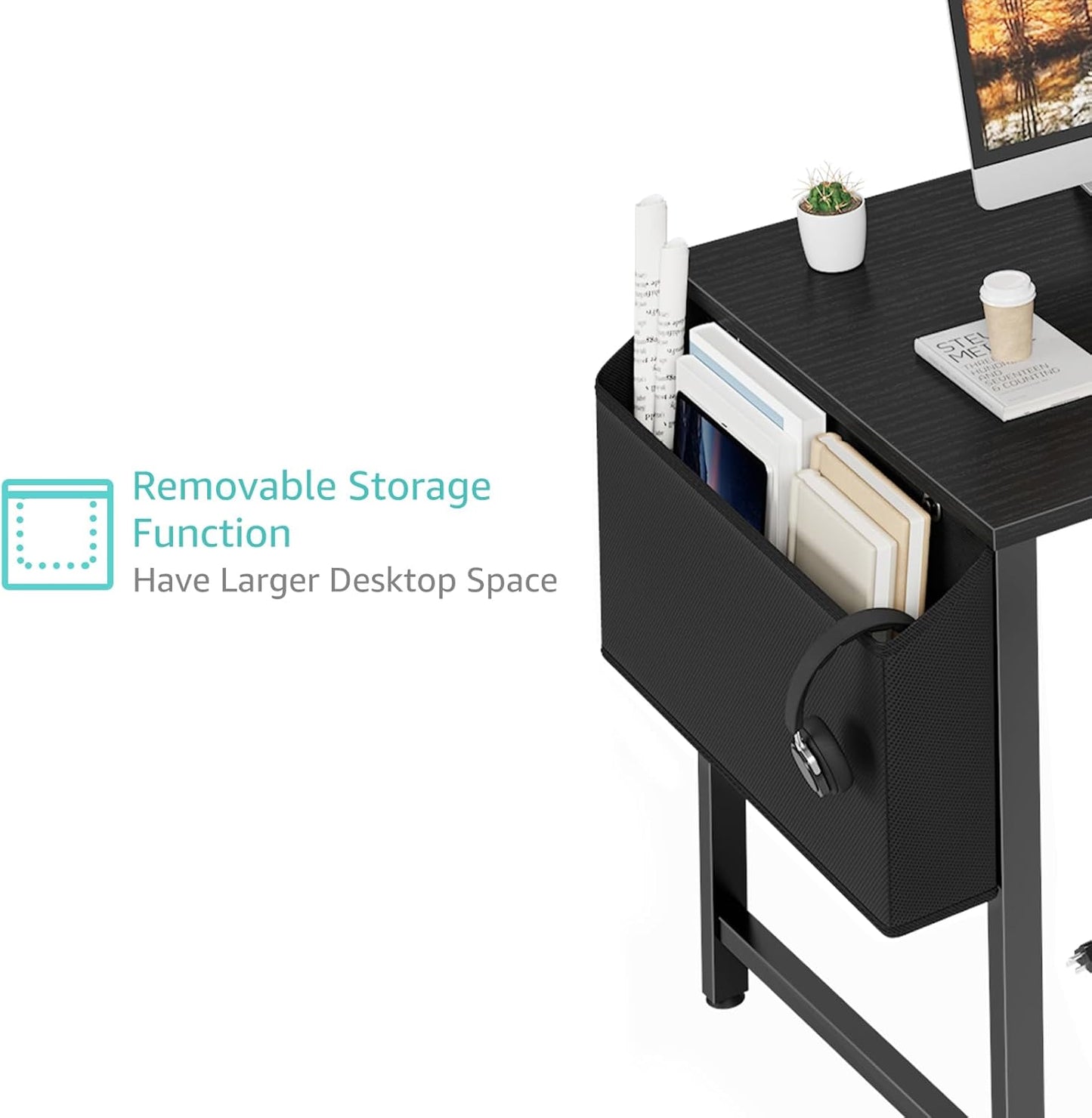 Lufeiya Small L Shaped Desk with Power Outlet Shelves, 40 Inch Corner Computer Desk for Small Space Home Office, L-Shaped Gaming Desk PC Desks with Charging Station, Black