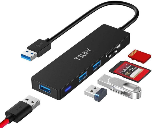 USB Hub 3.0, TSUPY 5 in 1 Multiport Adapter USB 3.0 Hub with SD Micro SD Card Reader, 3 USB 3.0 Ports Compatible for Laptop, MacBook, PC, Printer,Surface Pro, USB Flash Drives