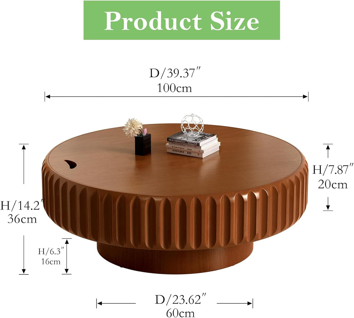 39.37" Round Drum Coffee Table with Storage (A 39.37in)