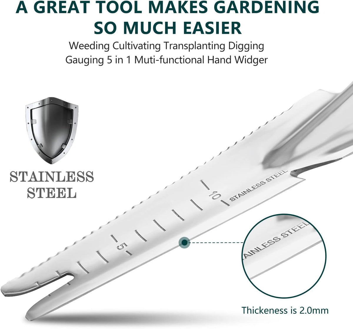Garden Hand Weeding Trowel, 5-in-1 Stainless Steel Weeder Puller