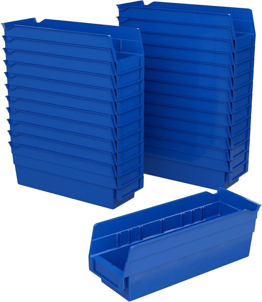 Akro-Mils 30120 Plastic Shelf Bins, Heavy Duty Storage Bins for Garage, Closet, and Drawer Organization, 12" x 4" x 4", Blue, 24-Pack