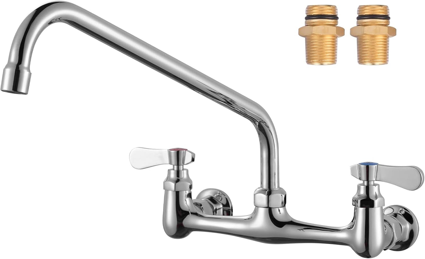 Commercial Sink Faucet with 14” Swivel Spout, 8" Center Wall Mount Kitchen Faucet, Dual Handles Brass Utility Sink Faucet for Laundry Room Restaurant Compartment Sink, Polish Chrome