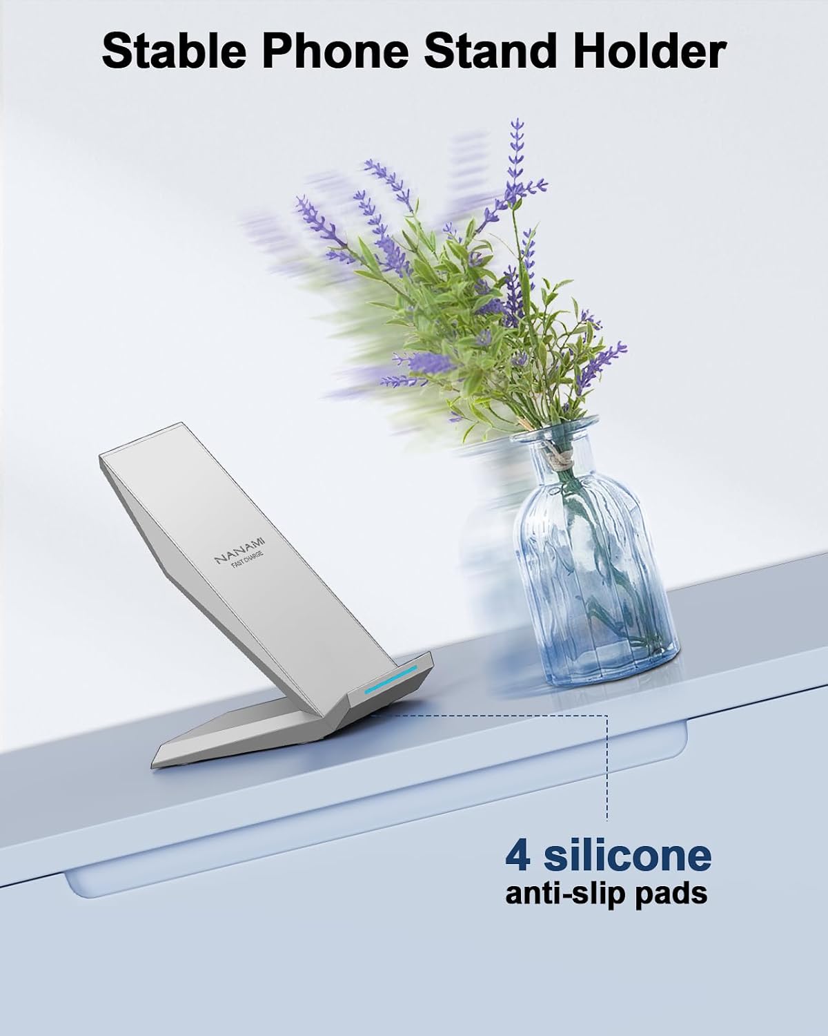 Fast Wireless Charger, NANAMI Wireless Charging Stand Compatible iPhone 17/17 Air/17 Pro/16/16 Plus/15/14/13/12, Desktop Charger Dock Phone Charging Stand for Samsung Galaxy S26/S25/S24/S23/S22/S21