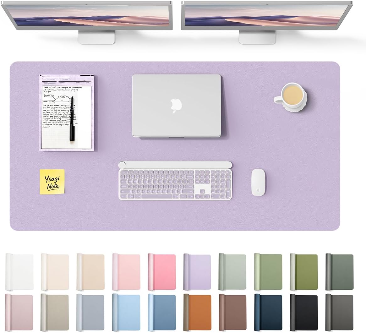 YSAGi Leather Desk Protector, Office Mat, Large Mouse Mat, Non-Slip PU Leather Blotter, Laptop Desk Pad, Waterproof Writing Pad for Office and Home (Light Purple, 47.2" x 23.6")