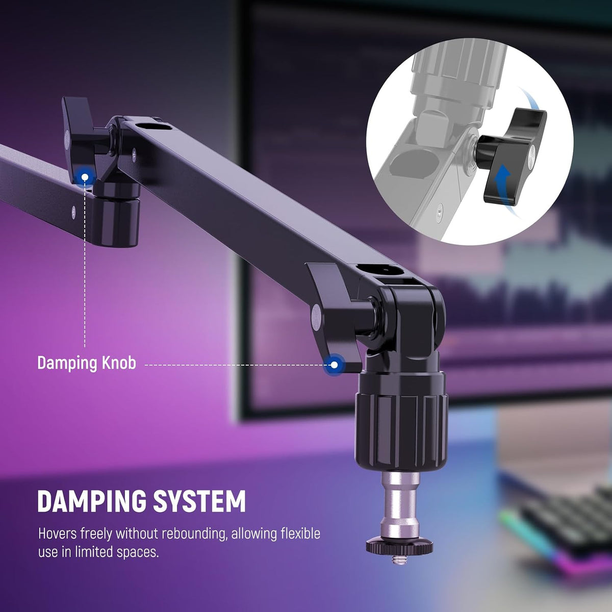 NEEWER Low Profile Mic Arm Desk Stand Mount with Damping, 360° Swivel Articulating Boom Arms with Heighten Pole & Cable Management Channels for Microphone Podcast Gaming Streaming Zoom Calls, MST002