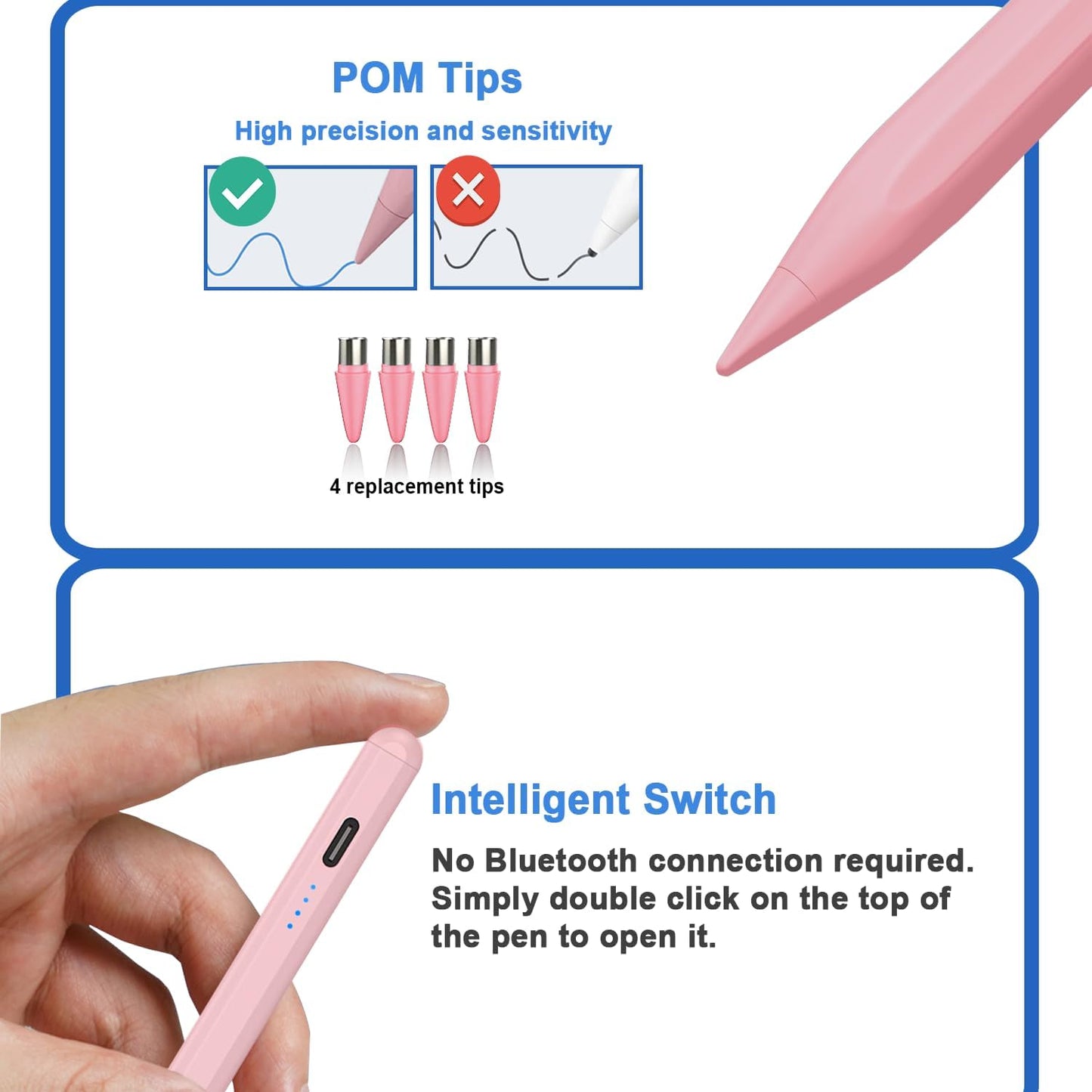 Stylus Pens for Touch Screens Power-Display Tablet Pen POM Tip Magnetic Digital Touch Pen Compatible with iPhone/iPad/iPad Pro/Lenovo/Switch/Android Smartphone and Tablet Devices (Pink)