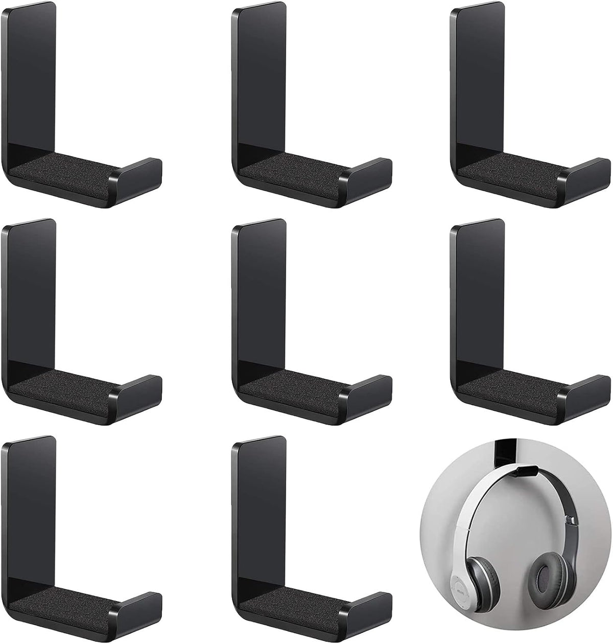Weewooday 32 Headphone Hanger Wall Mount Stand with Adhesive Hook, Black