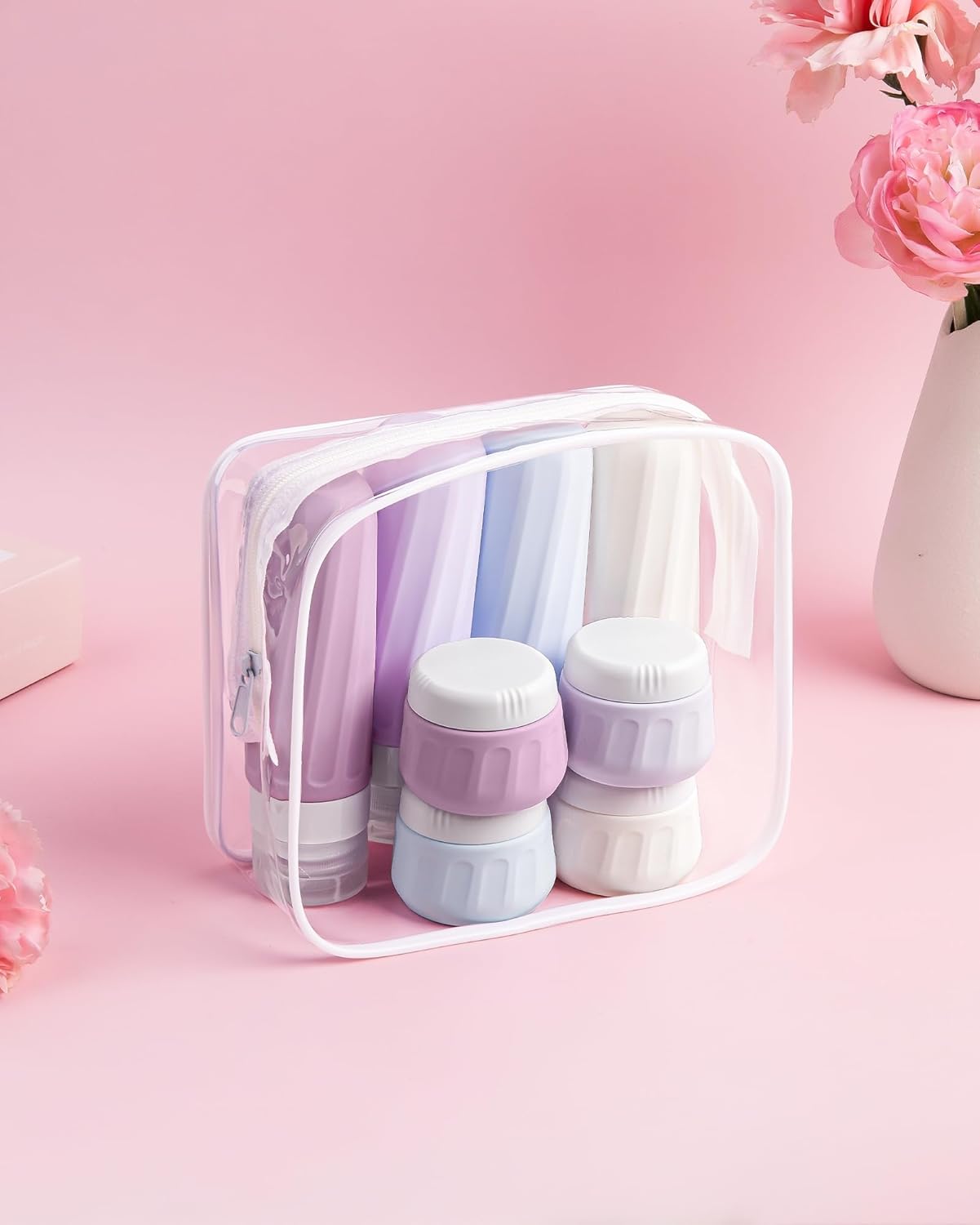 Mrsdry Travel Size Toiletries 8 Pack, TSA Approved 3oz/1oz Silicone Refillable Containers with Clear Travel Bag