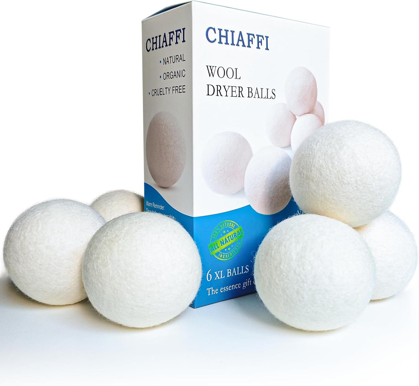 6 Pack XL Wool Dryer Balls - 100% New Zealand Premium Wool, Reusable Natural Fabric Softener for Large Loads, Anti-Static, Lint-Free, Essential Oil Compatible, Laundry Room Essentials