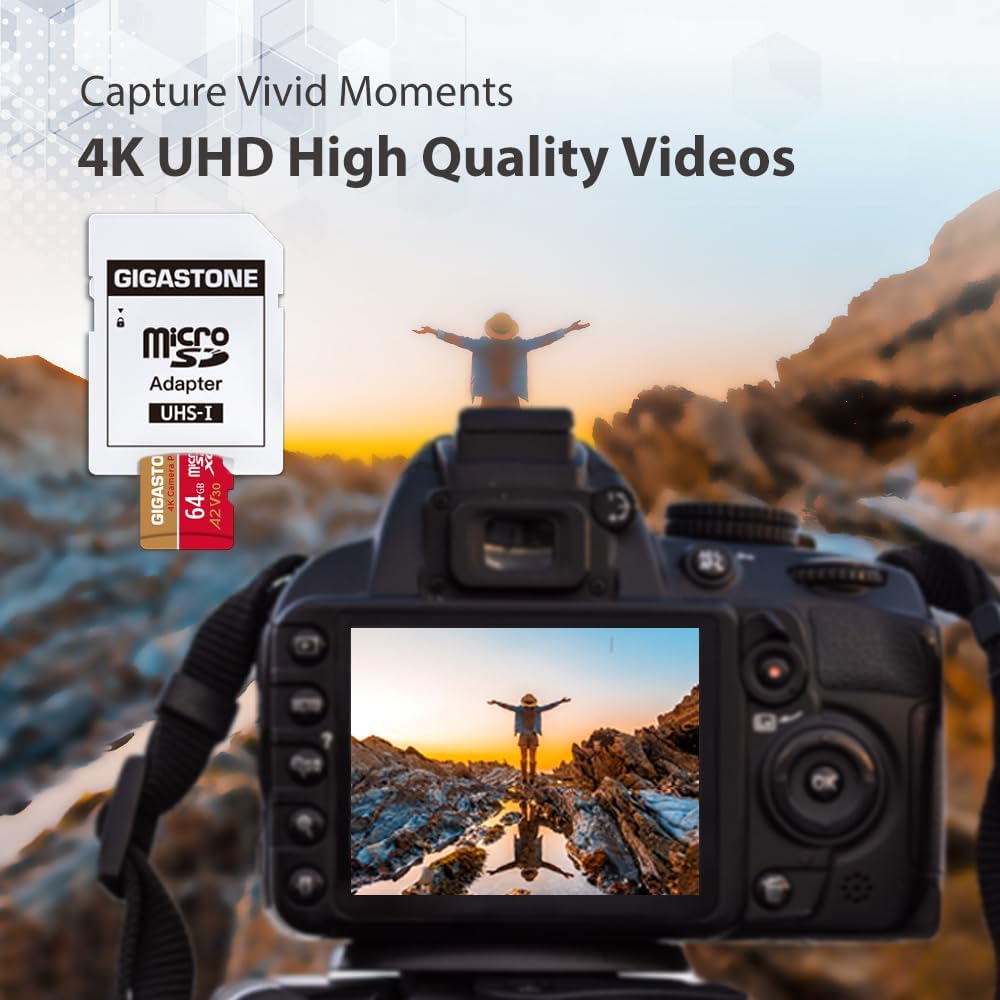 【5-Years Data Recovery】 GIGASTONE 64GB Micro SD Card, 4K Camera Pro, UHD Video for GoPro, Action Camera, Wyze, DJI, Drone, Nintendo-Switch, R/W up to 95/35MB/s MicroSDXC Memory Card UHS-I U3 A2 V30