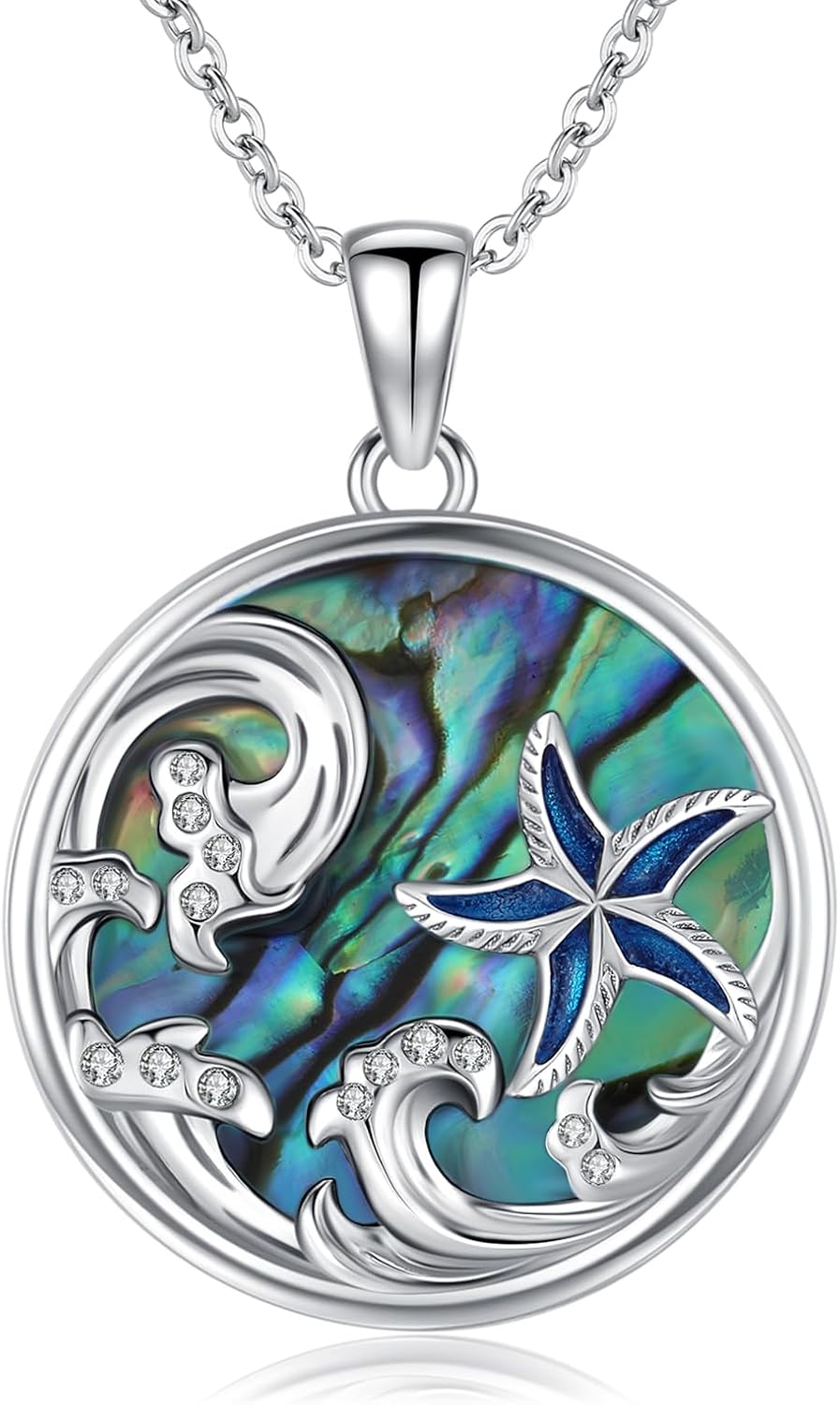 Ocean Necklace 925 Sterling Silver Wave Pendant Necklace Ocean Jewelry Beach Gifts for Women Friends Mom