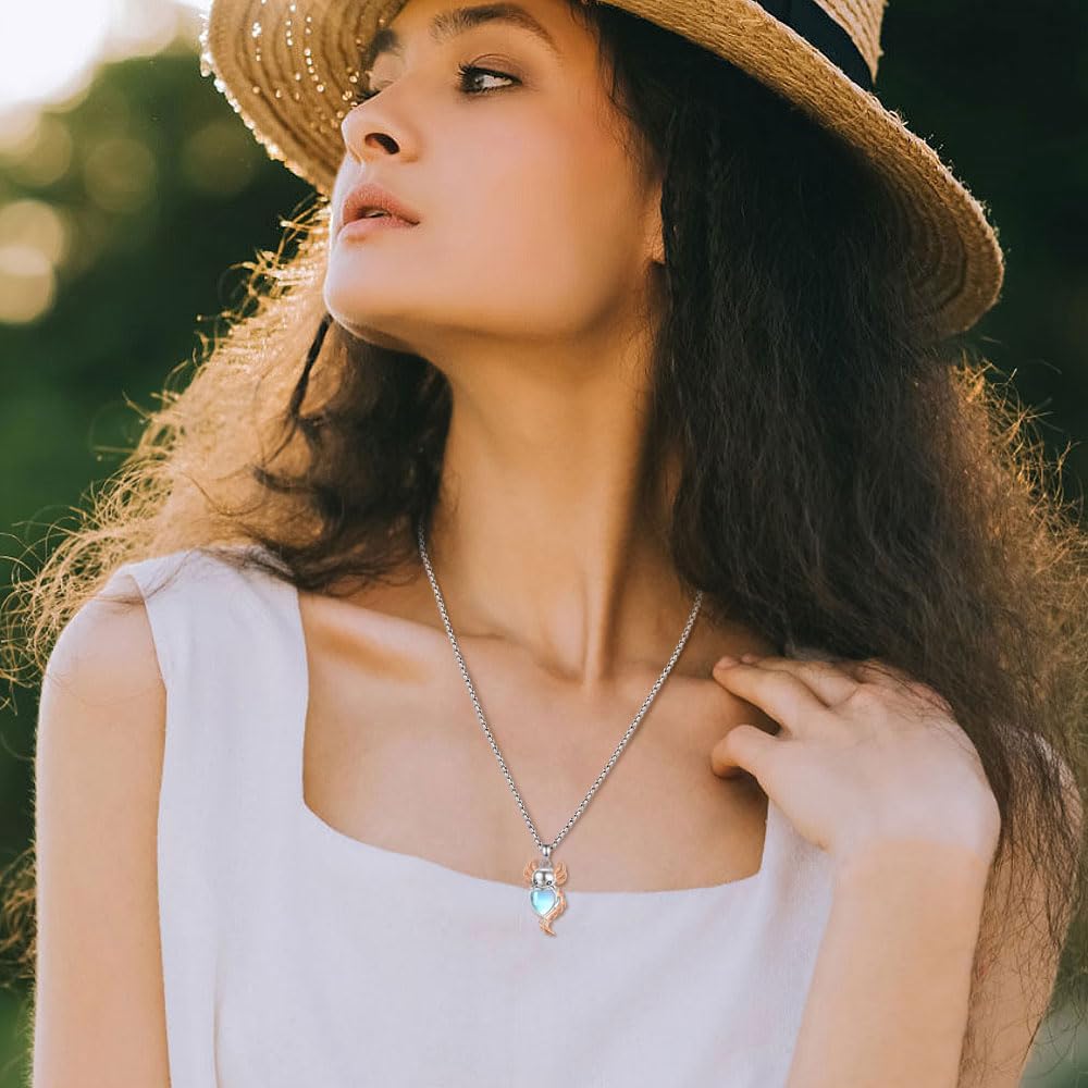 EUDORA Moonstone Turquoise Necklace for Women S925 Sterling Silver, Angel Tears Water Droplets Pendant Grandma Necklace Jewelry for Women Gifts for Mother in Law Mothers Day Gifts for Mom, 20"