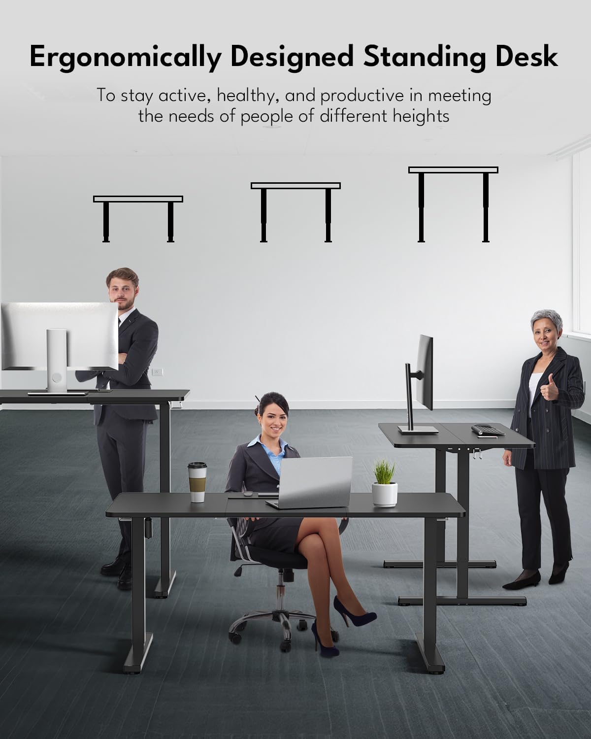Standing Desk, Height Adjustable Electric Stand up Desk, 55 x 24 Inches Sit Stand Home Office Desk with Splice Board, Black Frame/Black Top