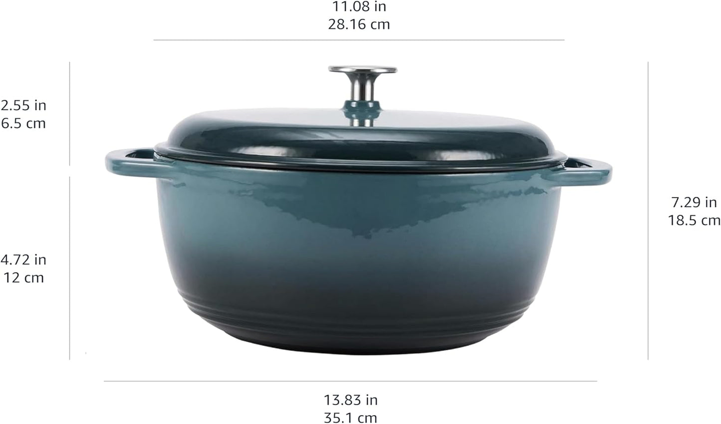 Amazon Basics Enameled Cast Iron Dutch Oven Pot with Lid, Oven Safe, Heavy-Duty, Dual Handles for Braising, Stews, Roasting, Round, 6-Quart, Gray