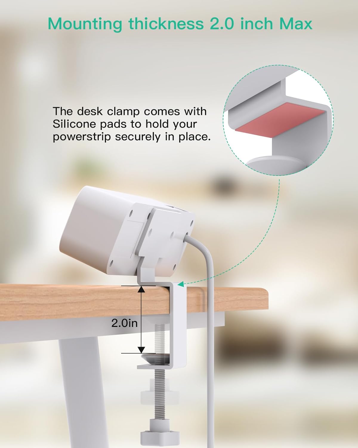 PD30W Desk Clamp Power Strip, Desktop Mount Surge Protector, Fast Charging Station, 5Ft Extension Cord Desk Edge Mount Shelf with 4 Outlets 4 USB Ports (2 USB C), Home Office Accessories Essentials