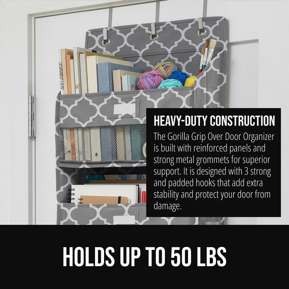 GORILLA GRIP Over The Door Organizer Storage, 5 Deep Hanging Shelves, Holds 50lbs, Closet Organizers Shelf for Bedroom, Shoes, Bathroom, Nursery, Dorm Essentials, 58x15 Inches, Quatrefoil