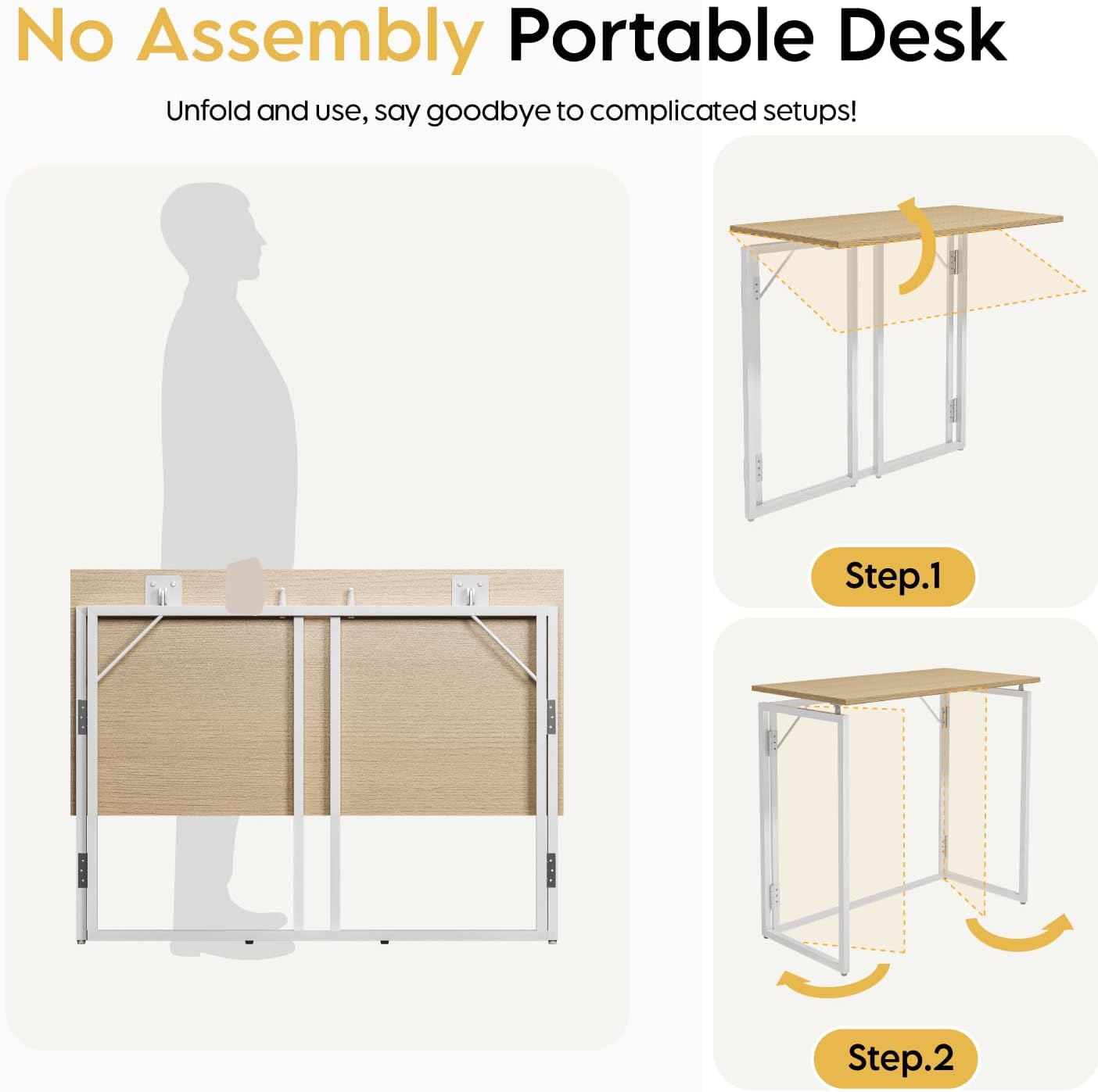 alawooder Folding Desk - 31.5" Wood Top Foldable Desk for Small Spaces | No Assembly Required Compact Desk for Home Office, Writing, and Study