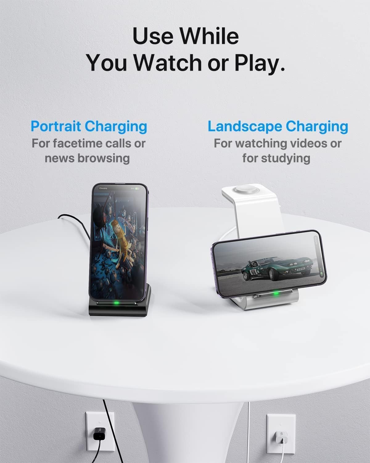 Intoval 3 in 1 Wireless Charging Station for iPhone and Apple Watch,Fast Wireless Charger Stand,Compact Desk Charging Dock for iPhone17 16 15 14 13/Pro/Max, iWatch11 10 9 Ultra/SE 3/4,AirPods