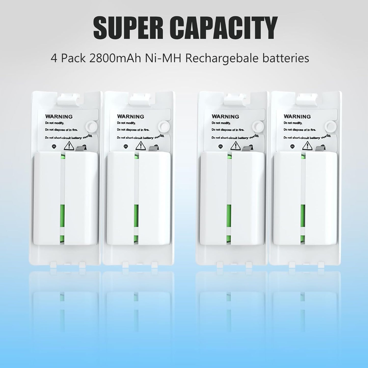 4-in-1 Charging Station for Wii&Wii U Remote Controller,Charger with 4 Rechargeable Battery Packs (4 Port Charging Station+4 pcs 2800mAh Replacement Batteries+USB Cable),Remote Not Included