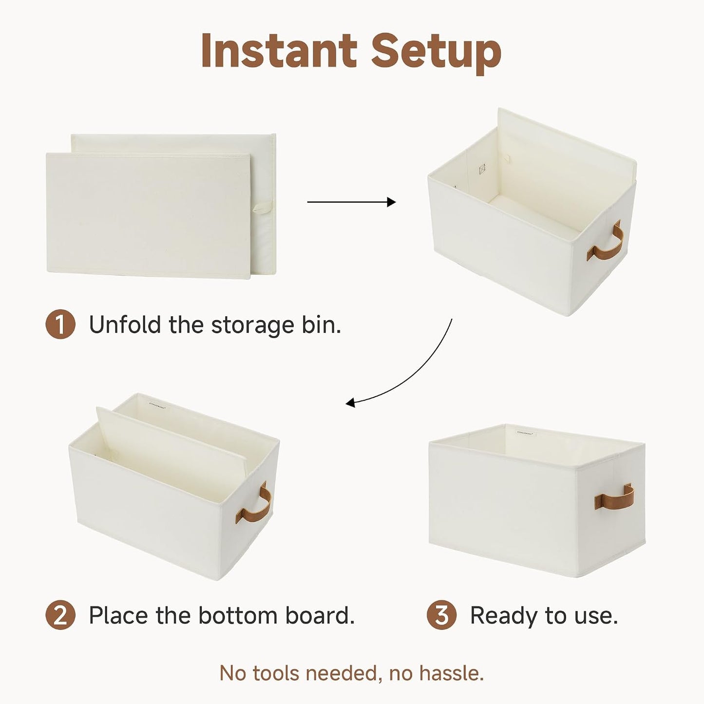 StorageWorks Closet Storage Bins with PU Handles, Ivory White, Large | Closet Organizers and Storage Bins, Foldable Shelf Baskets, Clothes Storage Basket for Organization