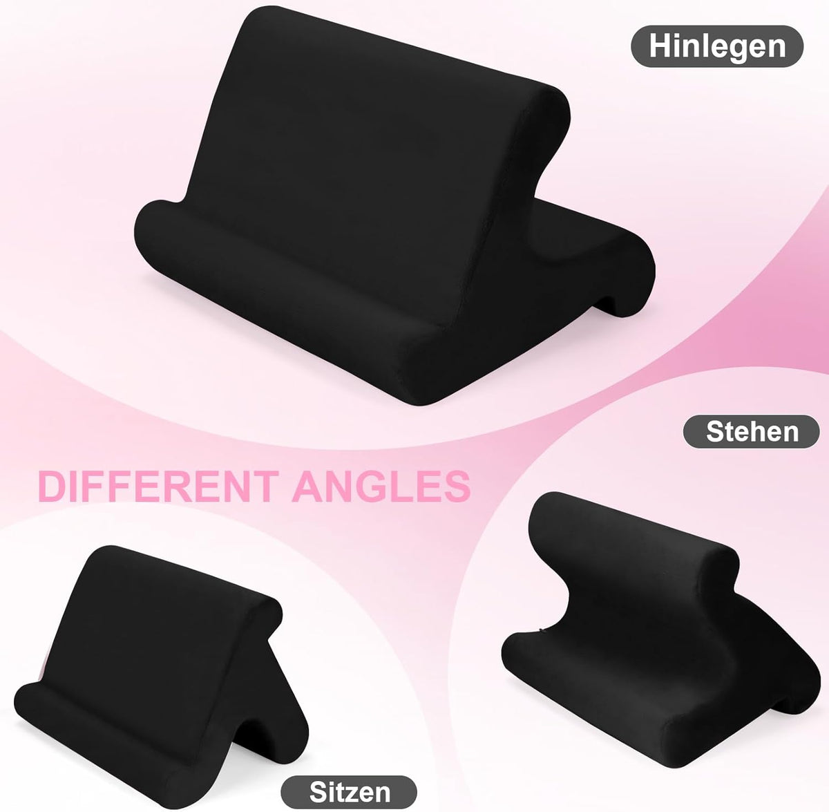 Universal Multi-Angle Tablet Stand Holder-Soft Pad Stand with black phone holder for Lap,Knee,Sofa and Bed,Compatible with iPad Pro 9.7,10.5,12.9 Air Mini 4 3,Kindle,Galaxy Tab,E-Reader (Black)