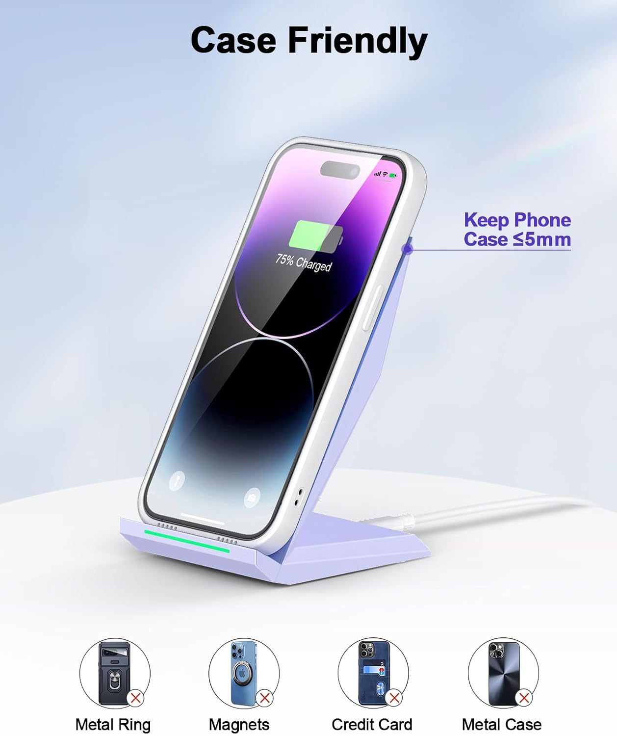 NANAMI Wireless Charger - Fast Wireless Charging Stand Compatible with Apple iPhone 17/17 Pro/17 Pro Max/16/15/14/13/12 Pro, Desktop Phone Charger for Samsung Galaxy S26/S26+/S25/S24/S23/S22/S21