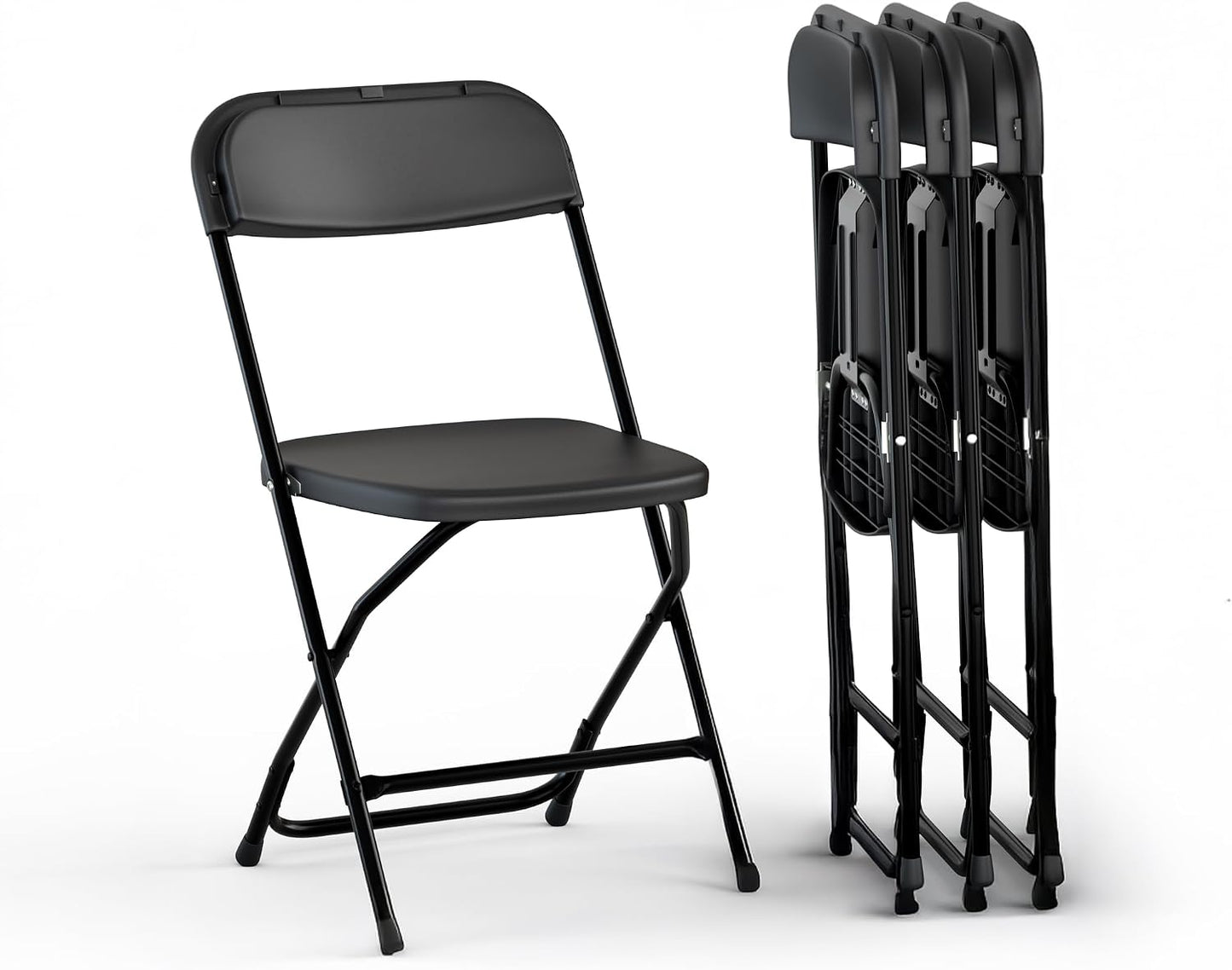 Our Modern Space 10 Pack Foldable Plastic Chair | Folding & Stackable | 350 lbs Capacity Steel Frame Seats for Indoor Outdoor | Commercial Use Events Wedding Party Bulk Picnic Kitchen Dining - Black