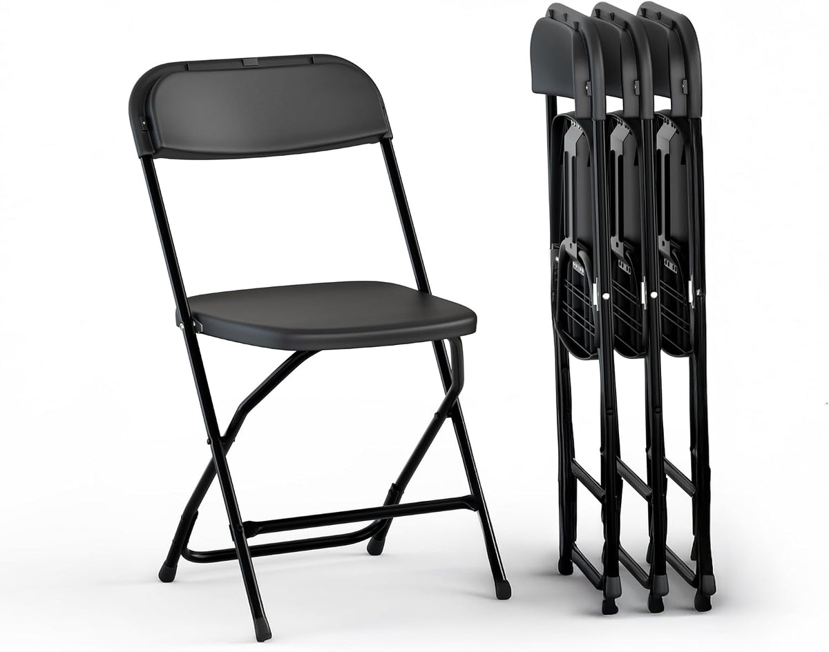 Our Modern Space 4 Pack Leather Chair | Foldable & Stackable | 350 lbs Capacity Steel Frame Seats for Indoor or Outdoor | Commercial Use Events Wedding Party Events Bulk Picnic Kitchen Dining - Black