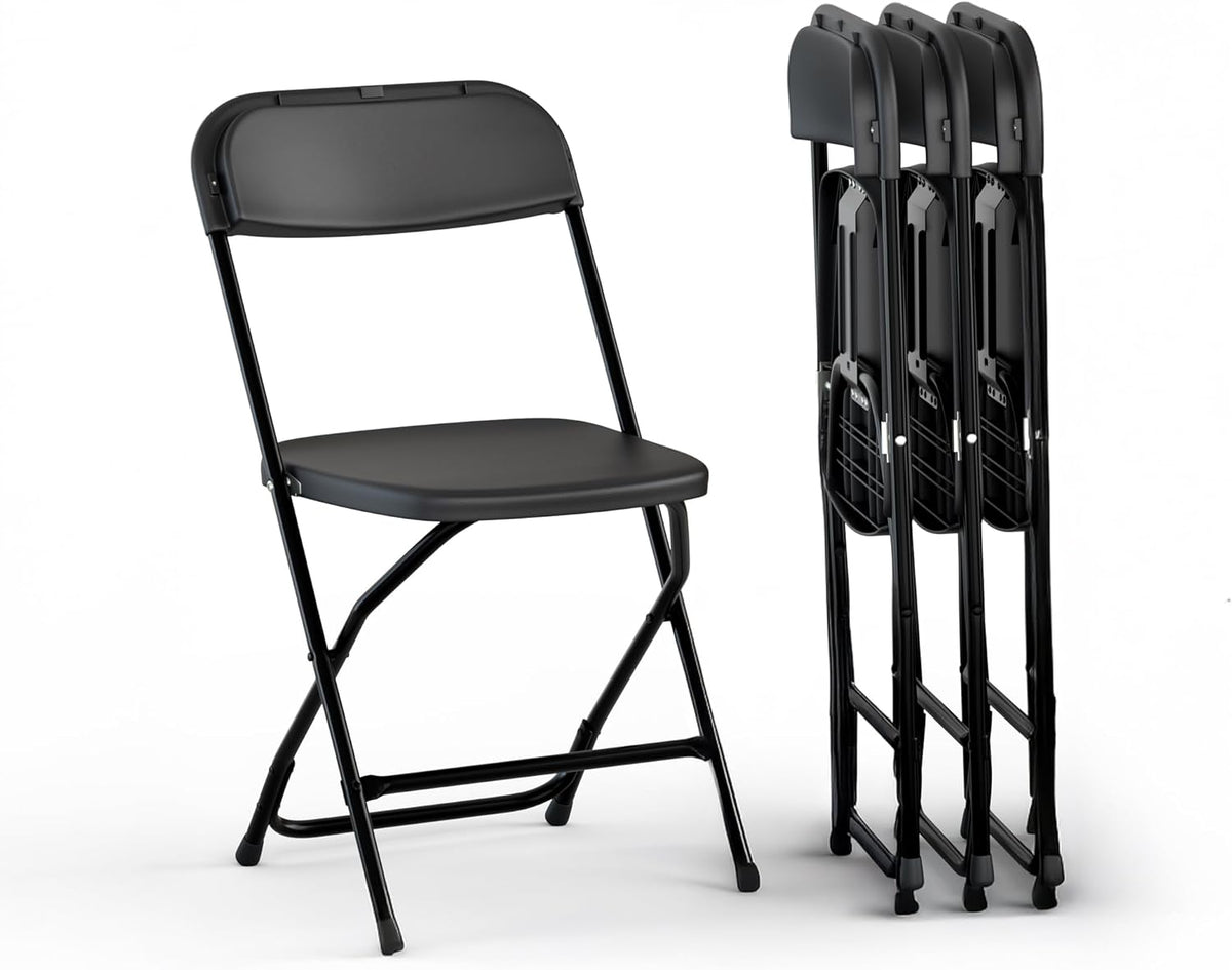 4 PACK White Foldable Plastic Chair | Folding & Stackable | 350 lbs Capacity Steel Frame Seats for Indoor Outdoor | Commercial Use Events Wedding Party Events Bulk Picnic Kitchen Dining