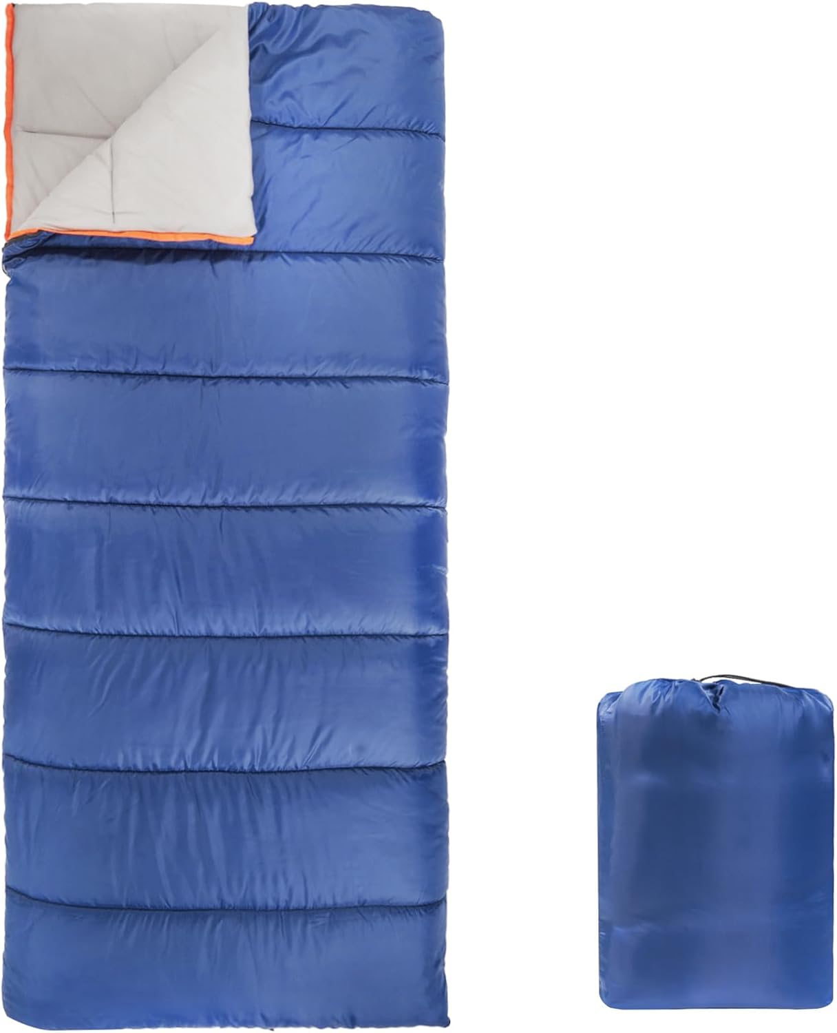 Amazon Basics 30°F Cool Weather Sleeping Bag for Adults, Warm and Comfortable, Compact Lightweight, 75" x 33", Blue
