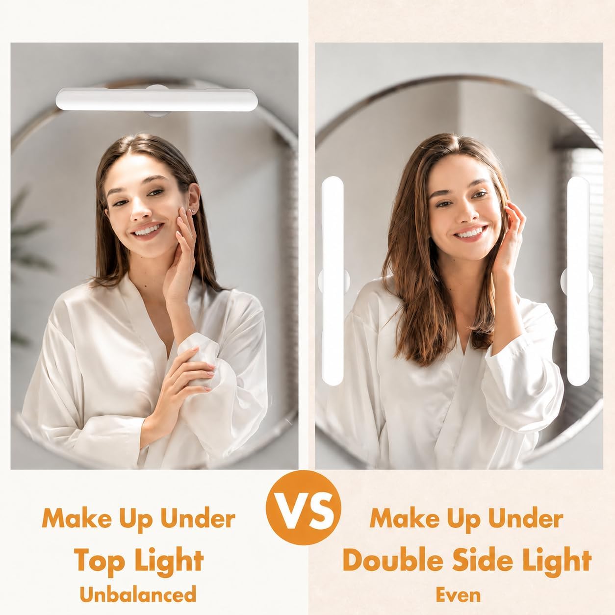cambk Set of 2 Wireless Vanity Makeup Lights for Mirror, Stick On Rechargeable Light Bar for Bathroom Mirror with 3 CCT&Dimmable, Cordless Battery Operated Touch Control Lighting