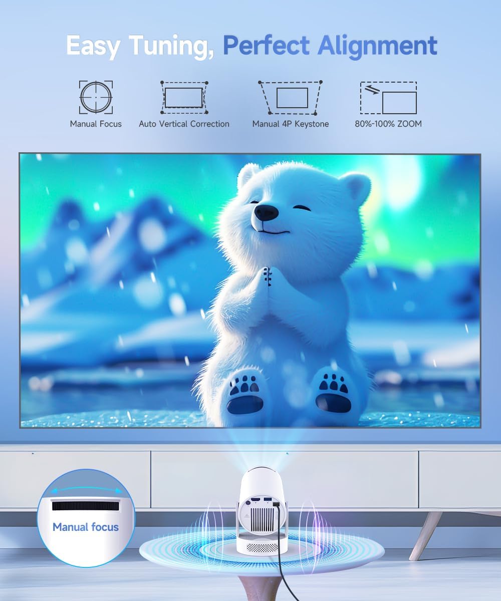 Magcubic Mini Projector with WiFi 6 and Bluetooth 5.4, Portable Projector 4K Support, 5W Soundbase Speaker, Auto Vertical Keystone 180°Rotatable Smart Proyector for Movie Home Outdoor