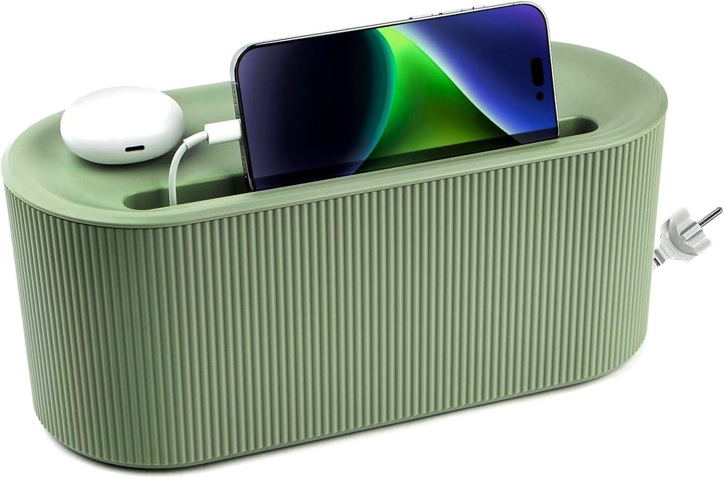 Cable Management Box,Desk Cord Organizer Box with Groove Cover,Plastic Cord Hider Box,Large Cable Box Organizer for Storaging Power Socket/TV/Computer/Router/Games Console Cable (Green)