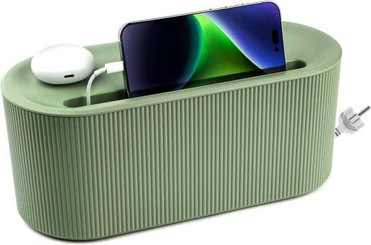 Cable Management Box,Desk Cord Organizer Box with Groove Cover,Plastic Cord Hider Box,Large Cable Box Organizer for Storaging Power Socket/TV/Computer/Router/Games Console Cable (Green)