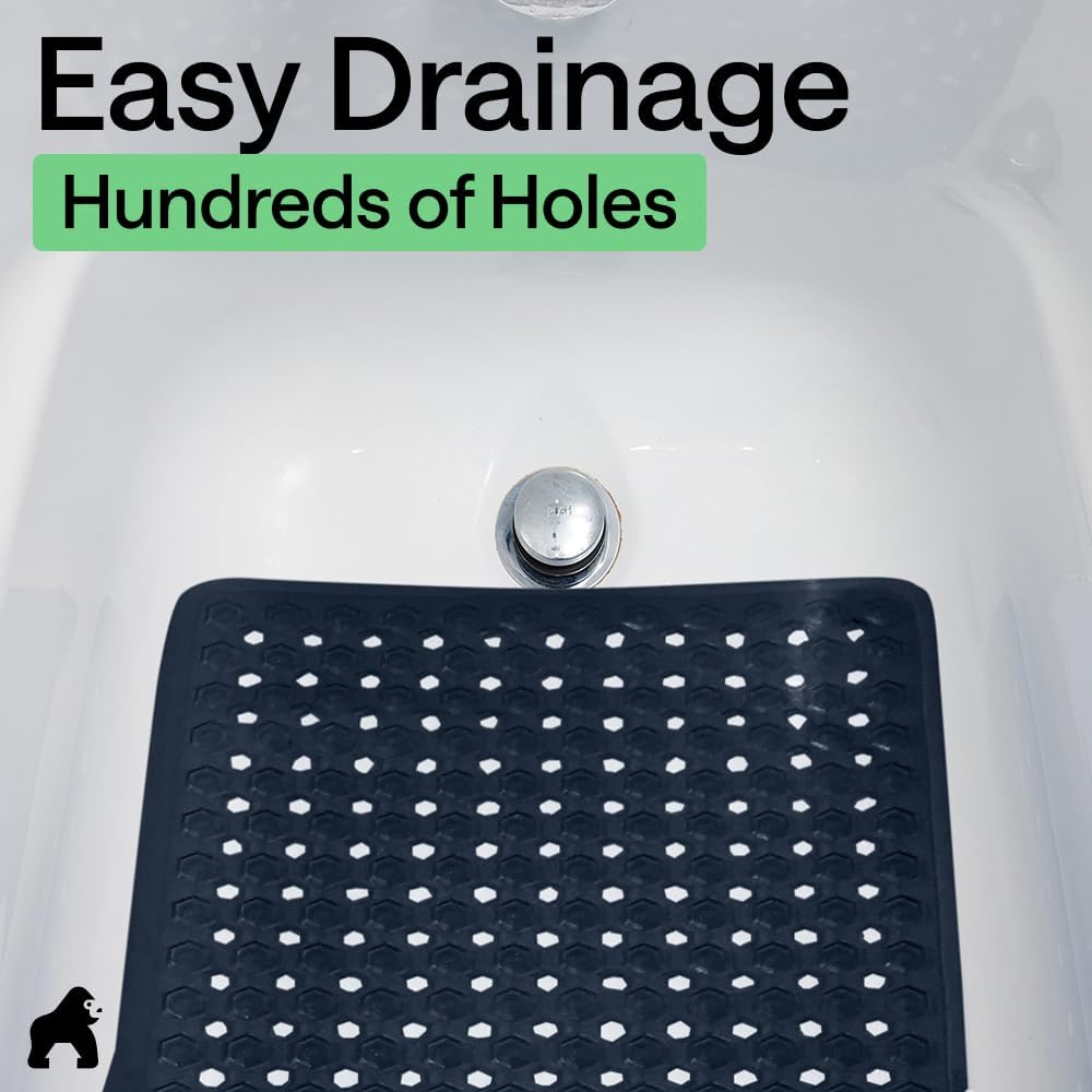 GORILLA GRIP Patented Bath Tub Shower Mat, Machine Washable Bathtub Floor Liner Mats, Suction Cups and Drain Holes to Keep Tubs Clean, Soft on Feet, Bathroom Essentials, 35x16 Inch, Navy Opaque