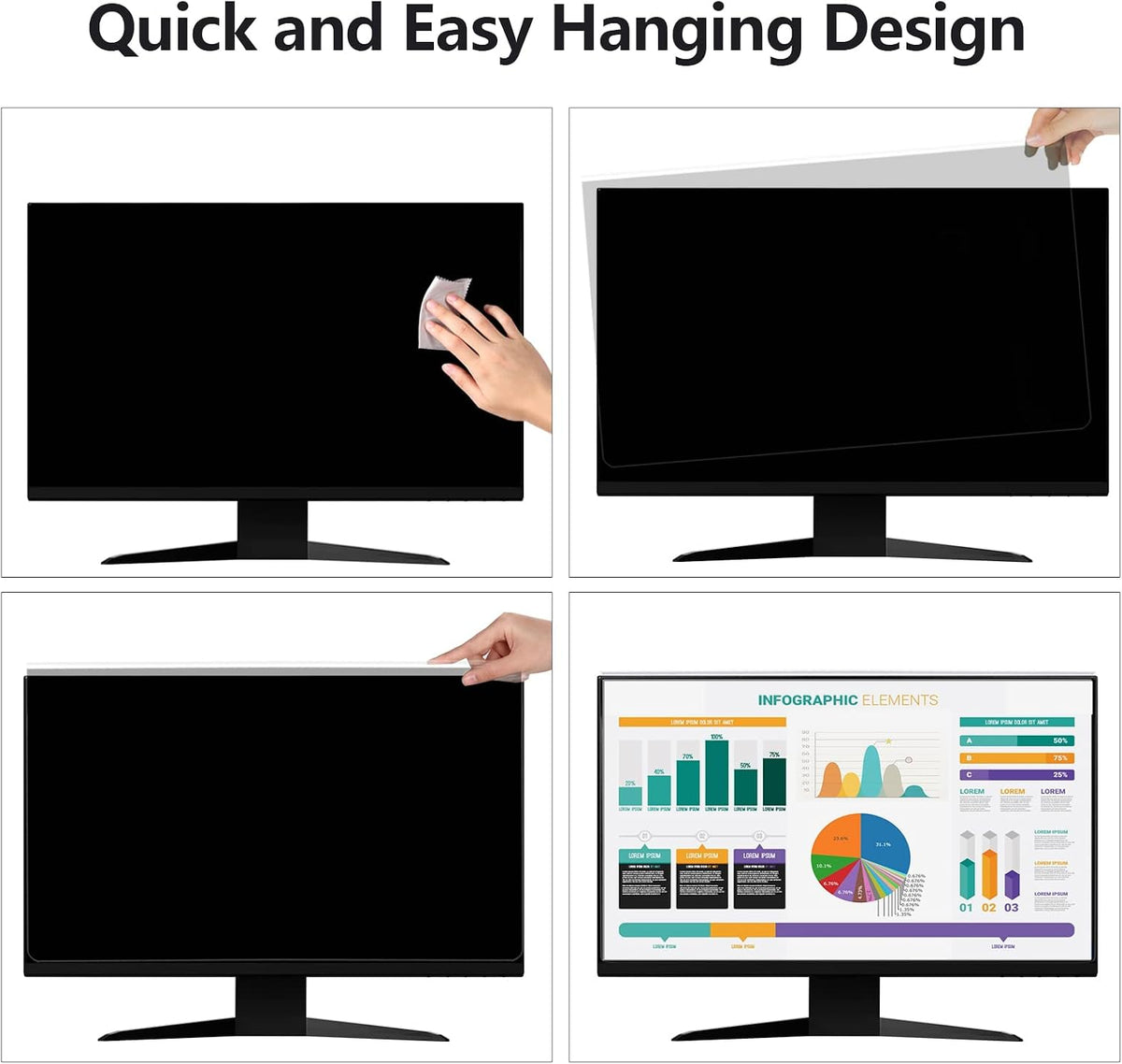 【2-Pack】27 Inch Hanging Computer Privacy Screen | Anti-Spy | Blue Light