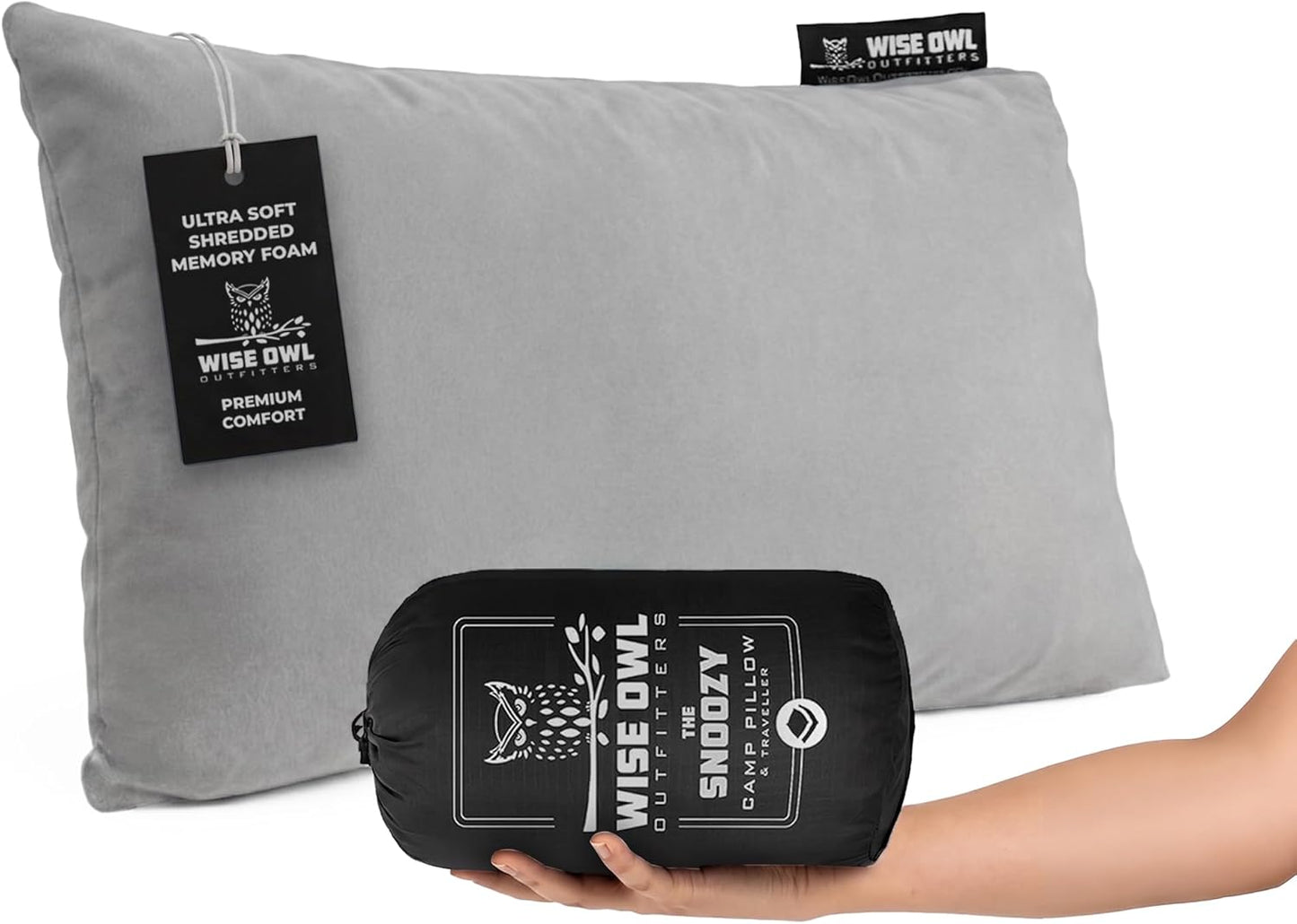 Wise Owl Outfitters Camping Pillow – Memory Foam Travel Pillow for Airplane Sleeping, Hiking, Backpacking & Outdoor Use - Small & Portable for Adults, Car, Camp & Tent