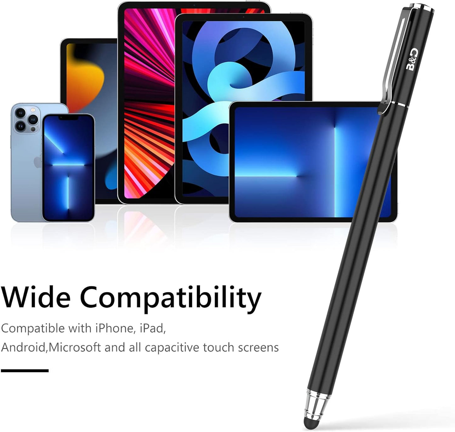 Capacitive Stylus/Styli 2-in-1 Universal Touch Screen Pen for All Touch Screen Tablets/Cell Phones with 20 Extra Replaceable Soft Rubber Tips (4 Pieces, Black/Blue/Purple/Green)