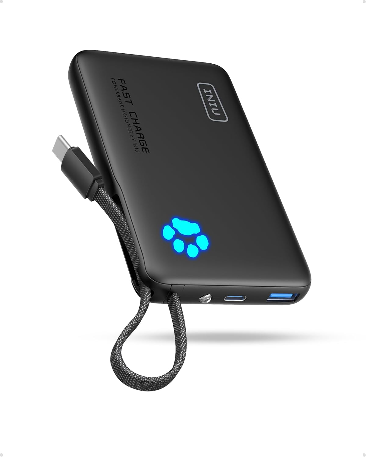 INIU Portable Charger with Flashlight, 45W Fast Charging Tablet Power Bank with USB C Cable, 10000mAh Powerbank, Battery Pack for iPhone 17 16, iPad, Samsung S25 etc Travel Essential, Emergency Light