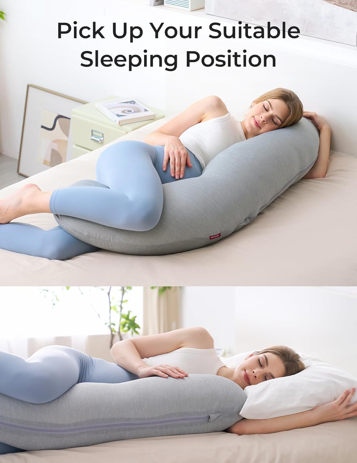 Momcozy J-Shaped Pregnancy Pillow for Sleeping with Cooling Cover, Side Sleeper Support for Belly, Hip & Leg, Deep Grey