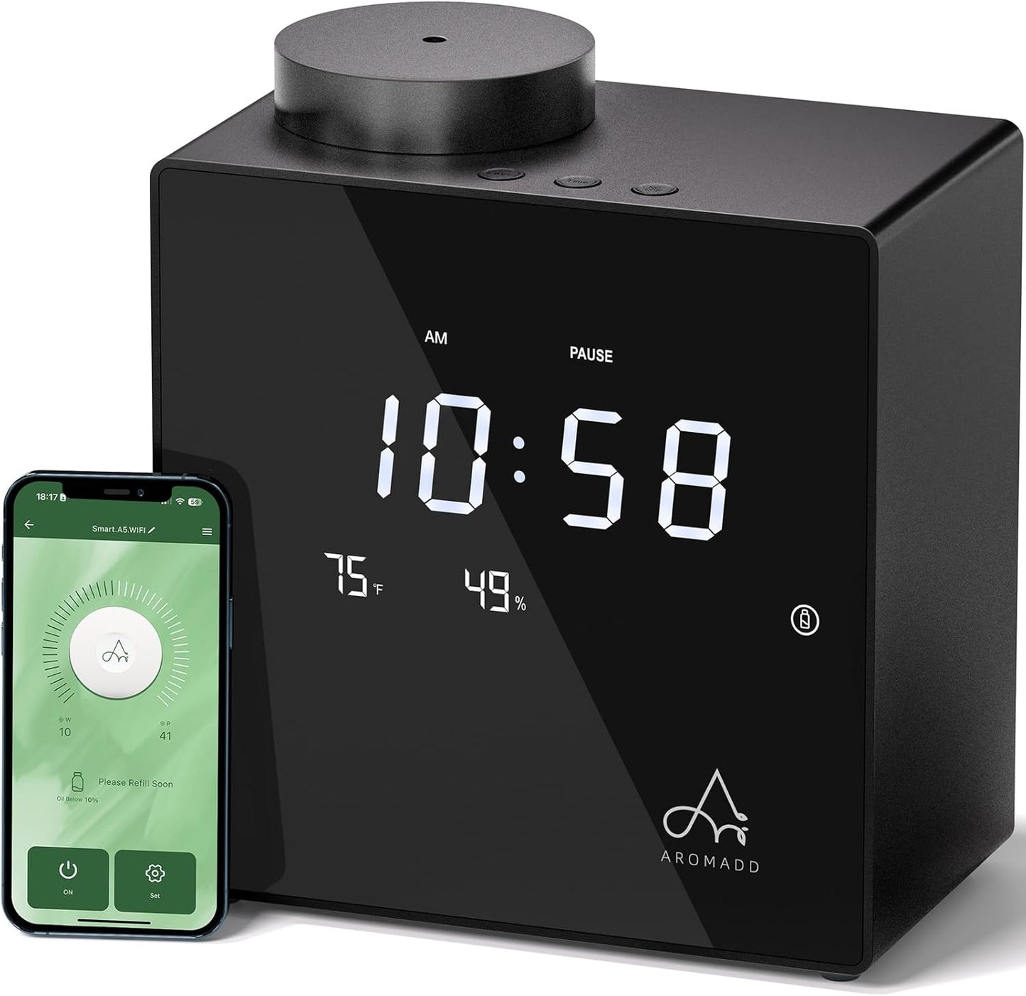 2026 Smart Waterless Diffuser, 2000 Sq.Ft Cold Air Scent Diffuser with Clock & Environmental Display | 7 Fragrance Levels, 9 Timer Settings, Hotel Collection Diffuser for Home & Large Rooms (Black)